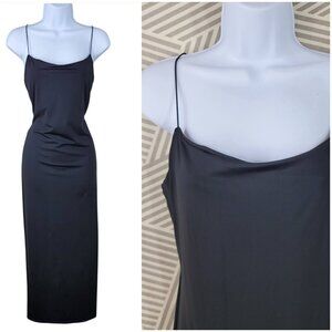 ZARA Bodycon Midi Dress Strappy Stretch Slim Round Neck Large Black Nylon